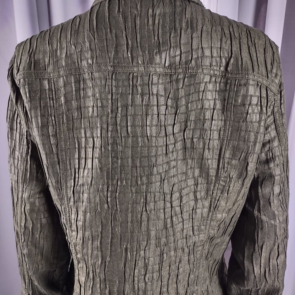 Ruby Rd. Women's Olive Green Crinkle Textured Lightweight Jacket - Size 12 - Picture 5 of 13